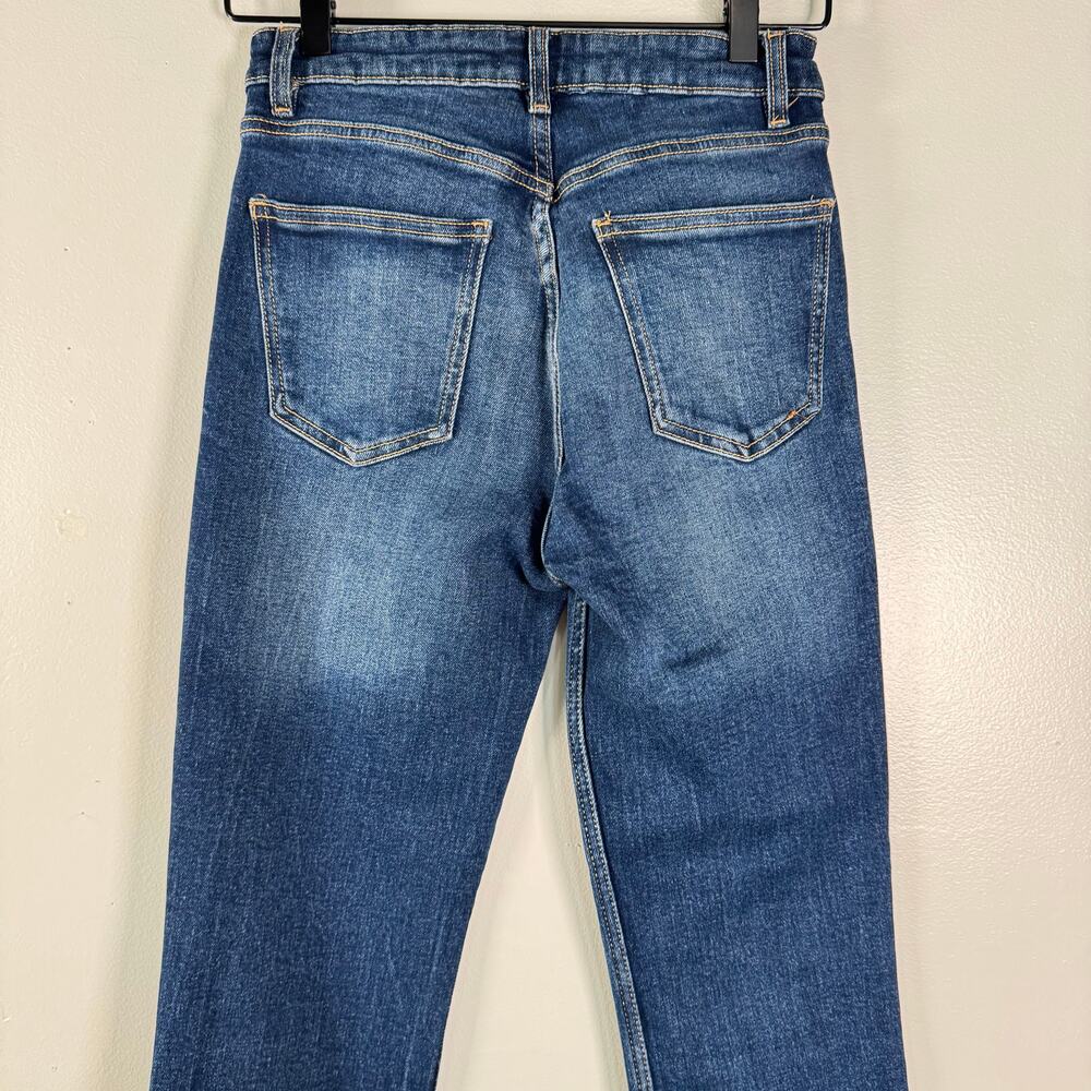Zara High Waist Flared Leg Jeans Medium Wash Blue Raw Hem Womens Size 2 - Picture 5 of 10